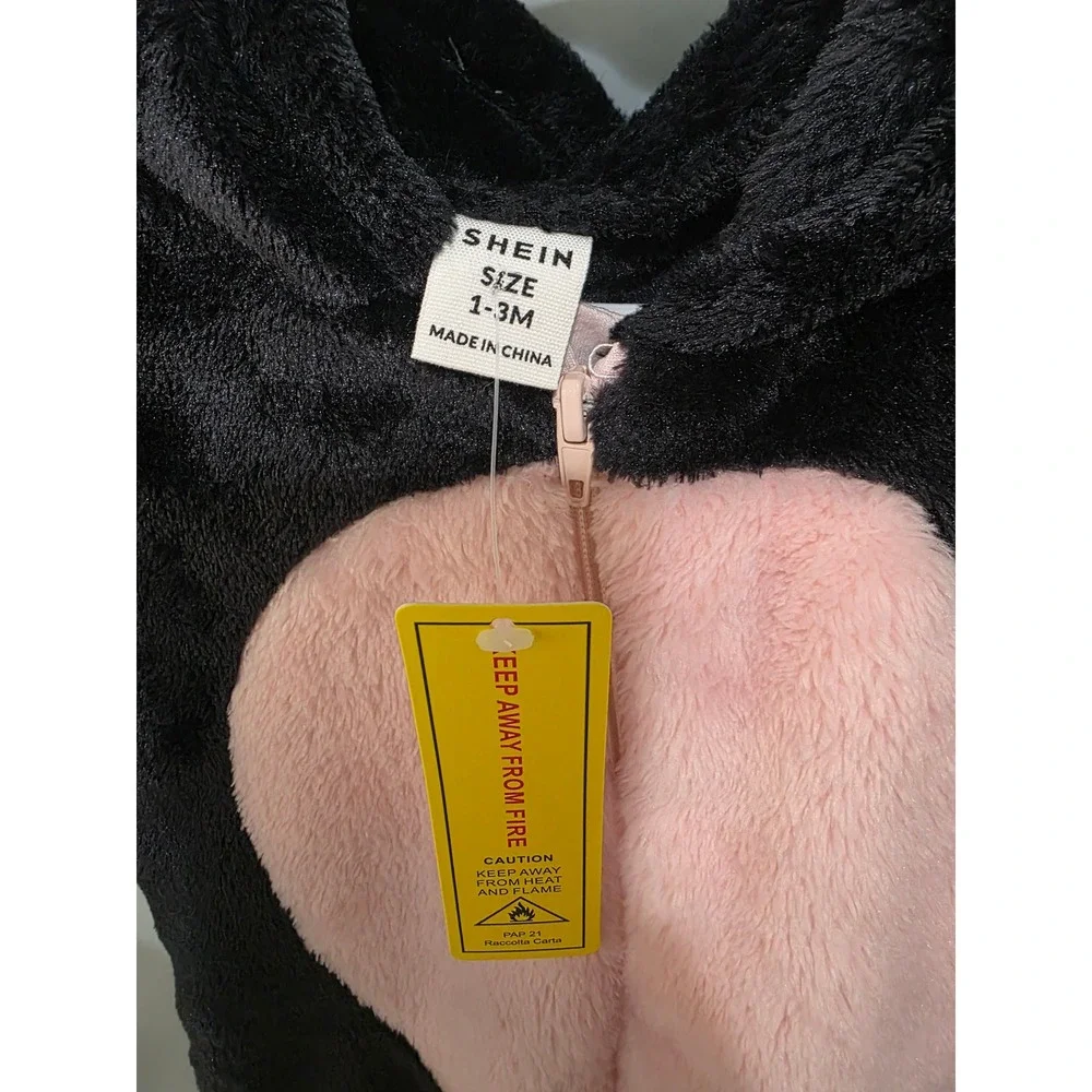 Baby Bat Halloween Costume Plush Footed Onesie Black Pink 0-3 Months